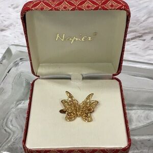 Napier Butterfly Brooch Pin Filigree Gold Tone Vintage *Original Box*